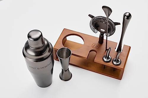 Mint & Mortar Cocktail Shaker Set, 7-Piece Bartender Kit with Stand, 24oz Martini Shaker Bottle Stainless Steel Bar Tools,...
