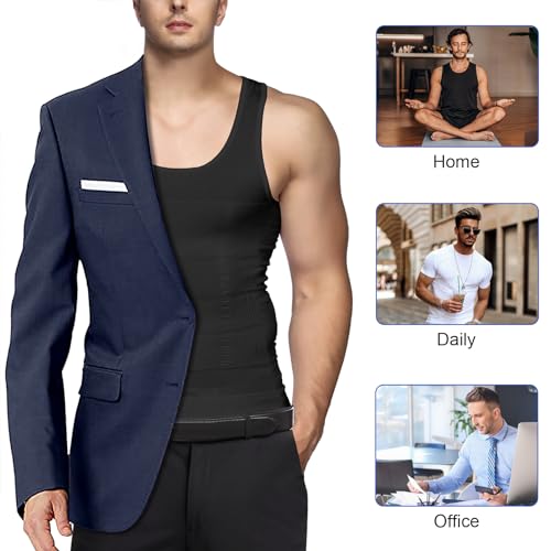 Odoland 3 Pack Men Compression Shirt Body Shapewear Base Layer Tummy Shaper Vest Tank Top