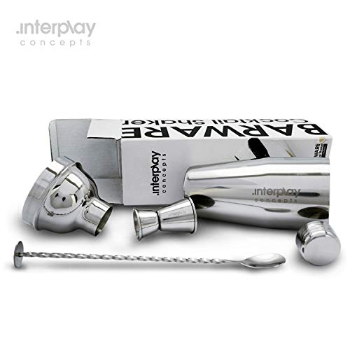 Interplay Concepts 25oz Cocktail Shaker - Large Drink Shaker for Perfect Drinks - Stainless Steel Martini Shaker with Buil...