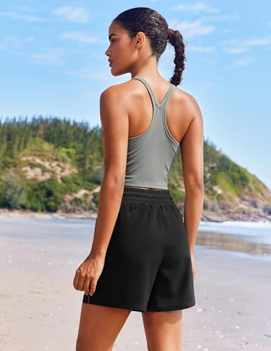 PINSPARK Women 5'' Quick Dry Running Athletic Shorts High Waisted Workout Gym Split Drawstring Short with 2 Pocket
