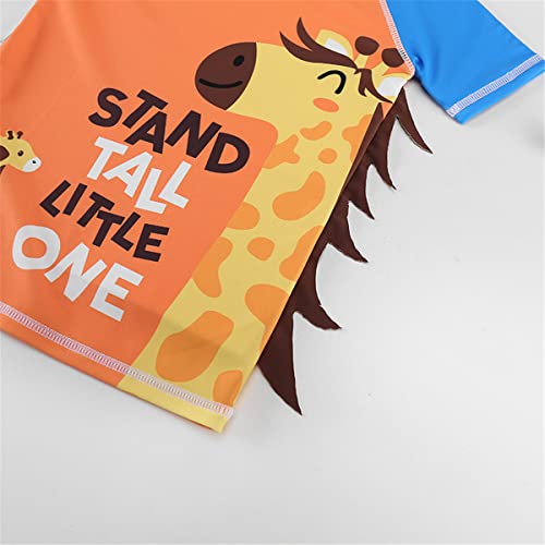 JELEUON Kids Baby Boys Two Piece Cartoon Giraffe Print Short Sleeve Swimsuits UV Rash Guard Swimwear Bathing Suits with Caps
