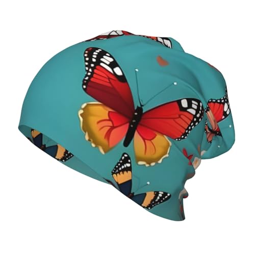 YANYU Hen Flying Butterflies Among Flowers Print Soft Beanie Winter Hat Warm Thermal Cap Headwear for Snow Play Outdoor Ac...