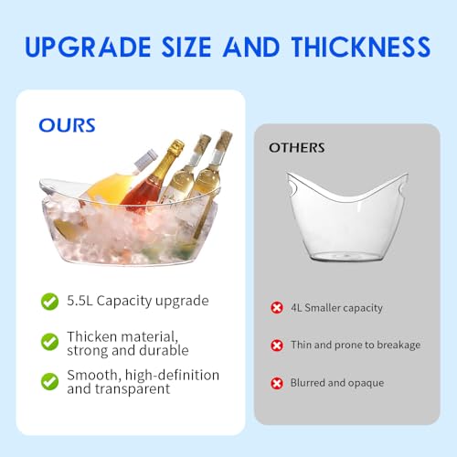 Ice Buckets for Parties, 2 Pcs Clear Acrylic Ice Bucket Bowls, 5.5L Champagne Wine Bucket with Scoops & Wine Bottle Opene...