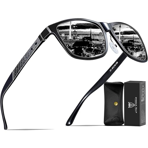 ATTCL Polarized Sunglasses Men for Driving: UV400 Protection Lightweight AL-MG Metal Rectangular Sun glasses Hiking Travel