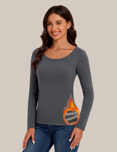 Bonneuitbebe Women's Thermal Shirt 2 Pack Long Sleeve Crewneck Fleece Lined Undershirt Ultra Soft Base Layer Tops