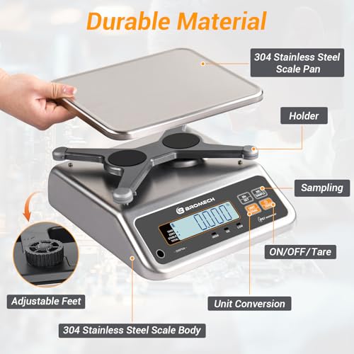 BROMECH Food Scale Pound and Ounce, Rechargable, Commercial Grade, Stainless Steel Platform, for Meat Shop, Deli, Produce ...