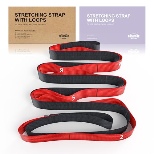 Non Elastic Stretching Strap with Loops - Yoga Straps for Physical Therapy, Durable Stretch Bands for Exercise, Flexibilit...