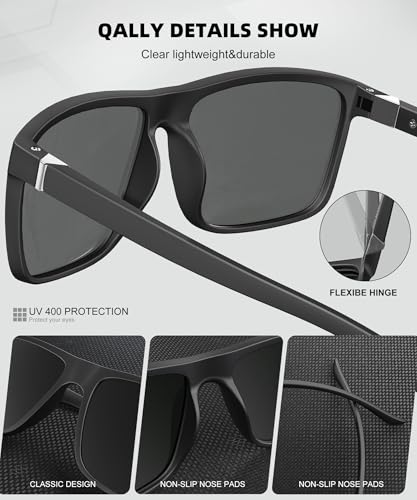 QALLY Polarized Sunglasses for Men Rectangular Frame Men's Polarized Sunglasses Sports Sunglasses with UV400 Protection