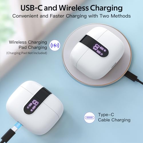 TAGRY Bluetooth Headphones True Wireless Earbuds 60H Playback LED Power Display Earphones with Wireless Charging Case IPX5...