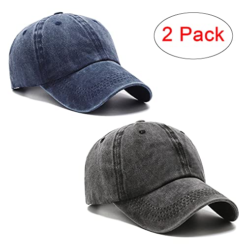 PFFY 2 Packs Vintage Washed Distressed Baseball Cap Golf Dad Hat for Men Women