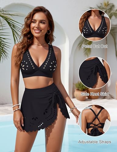 Blooming Jelly Womens High Waisted Bikini Sets Tummy Control Swimsuits with Skirt Two Piece Cutout Bathing Suits