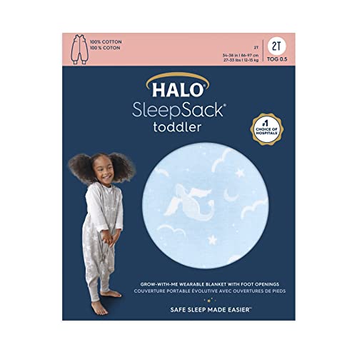 HALO Sleepsack Toddler Sleeping Bag, 100% Cotton Wearable Blanket, TOG 0.5, Dragons, 2T