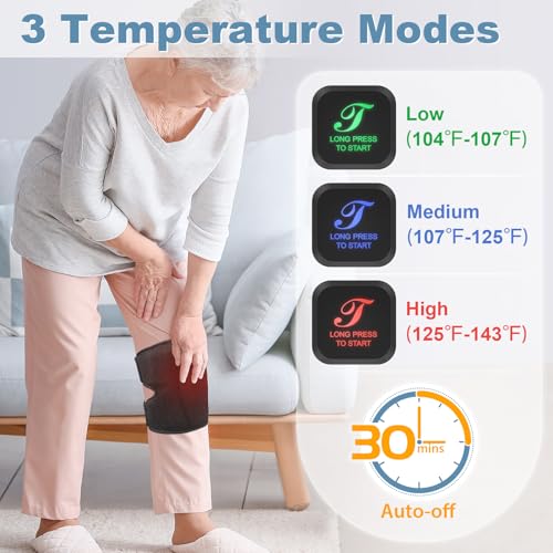 Heated Knee Brace, Cordless Knee Heating Pad for Arthritis, 3 Temperature Modes Knee Warmer, 3000mAh Battery Operated Knee...