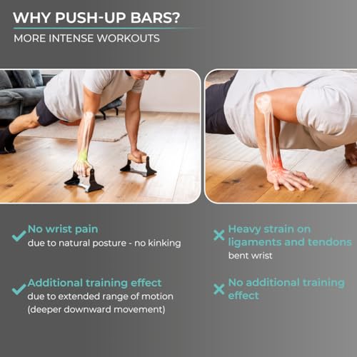 PULLUP & DIP Parallettes - Push Up Handles with Ergonomic Wooden Handles & Heavy-Duty Steel - Non-slip Parallettes Bars fo...