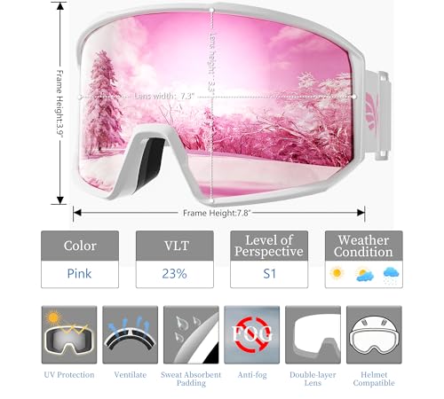 AzureWings Ski Goggles,Snowboard Goggles for Men Women Adults Youth,Over Glasses OTG/100% UV Protection/Anti-fog/Wide Vision