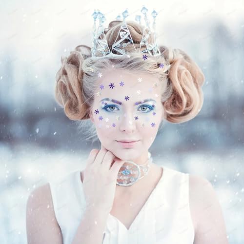Snowflakes Glitter Sequins Makeup Face Stickers Winter Fairy Glitter Snowflakes Sequins Face Jewels Gems 6 Boxes 3D Laser ...