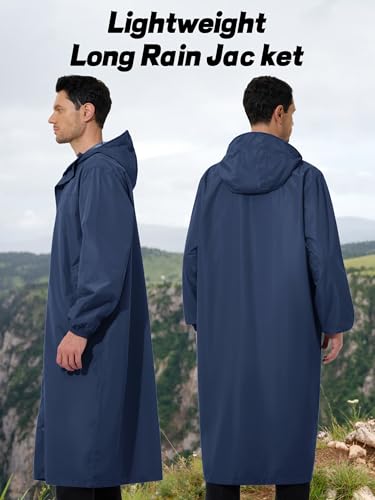 UIQUR Men's Rain Jacket Lightweight Long Raincoat Hood Rain Poncho Waterproof Windbreaker Cycling Running Hiking Packable