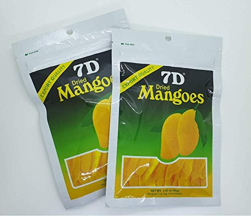 7D Dried Mangoes, Naturally Delicious, Tree Ripened, 2.82 oz (Pack of 2)
