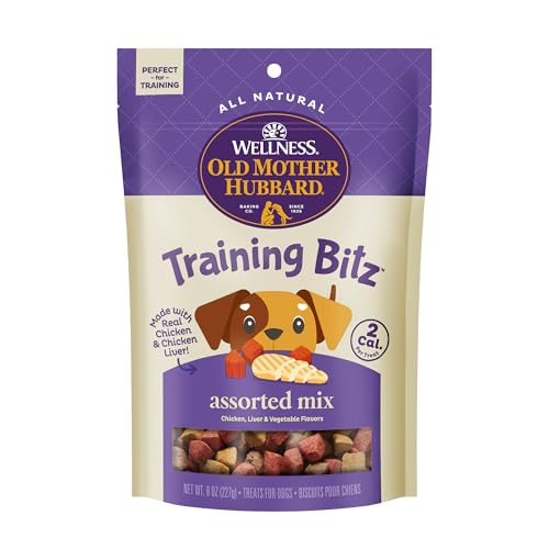 Old Mother Hubbard Wellness Training Bitz Assorted Mix Dog Biscuits, Natural, Training Treats, Three Flavors, Small Size,...