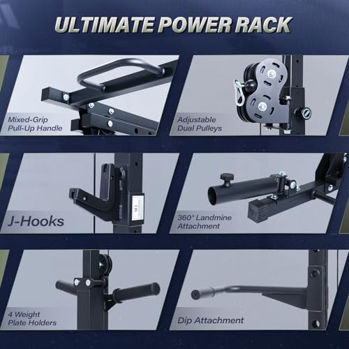 MAJOR FITNESS Drone3 Power Rack, 2500lbs Multi-Function Home Gym Squat Rack with Dual Pulley System, Pull-Up Bar & J-Hook...