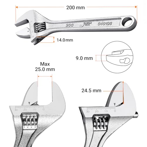 Jetech 8-Inch Adjustable Wrench - Professional Heavy Duty Spanner Chrome Vanadium Steel Shifter Spanner with Metric Scale ...