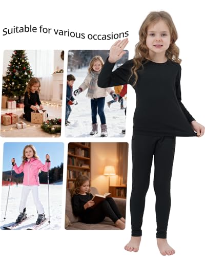 PISIQI Girls Thermal Underwear Set Ultra Soft Long Underwear for Kids Fleece Lined Winter Warm Base Layer Kids Long Johns Set