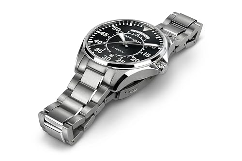Hamilton Khaki Aviation Automatic Men's Watch, 42mm Stainless Steel Case, Swiss Made, Black Dial Analog Wrist Watch for Me...
