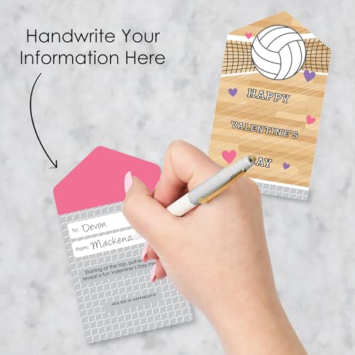 Big Dot of Happiness Bump, Set, Spike - Volleyball - Cards for Kids - Happy Valentine's Day Pull Tabs - Set of 12