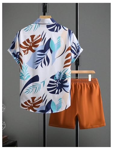 SOLY HUX Men's 2 Piece Beach Vacation Outfit Tropical Print Button Down Shirt and Drawstring Shorts Set