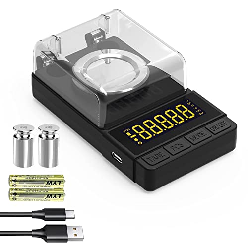 MAXUS Digital Milligram Scale 50g/0.001g, Compact Mg Scale with 20g Calibration Weight and Accessories, Black Powder Scale...