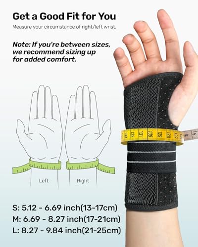 Rakiie 2 Pack Carpal Tunnel Wrist Braces, Adjustable Night Wrist Support with 3 Metal Splints, Hand Stabilizer for Men Wom...