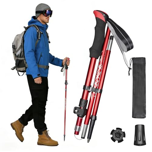 Deepfeel Collapsible Trekking Pole Adjustable Hiking Pole - Aluminum Alloy 7075 Walking Stick with Telescopic & Foldable T...