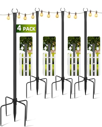 LRYXEG String Light Poles for Outside 4 Pack, 10ft Metal Outdoor String Light Poles for Deck - Ideal for Patio, Garden, Ya...