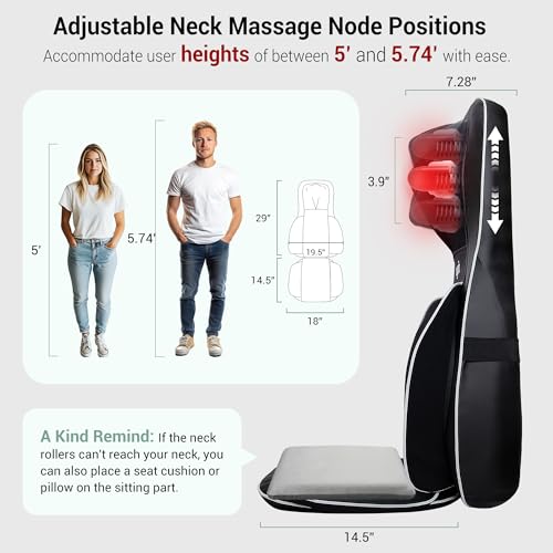 Mynt FSA Eligible HSA Approved Shiatsu Neck and Back Massager for Chair with 10 Deep Kneading Nodes, 2D & 3D Back Massage ...