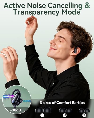 GNMN Active Noise Cancelling Ear Buds Wireless Earbuds 96hrs Playback Bluetooth Headphones Dual Battery Display Stereo Bas...