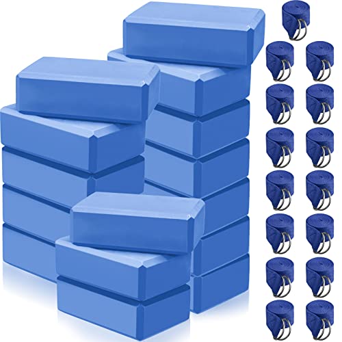 Wettarn 30 Pack Yoga Block and Strap Set 15 Pcs Non-Slip Yoga Blocks with 15 Pcs Metal D Ring Stretching Exercise Workout ...