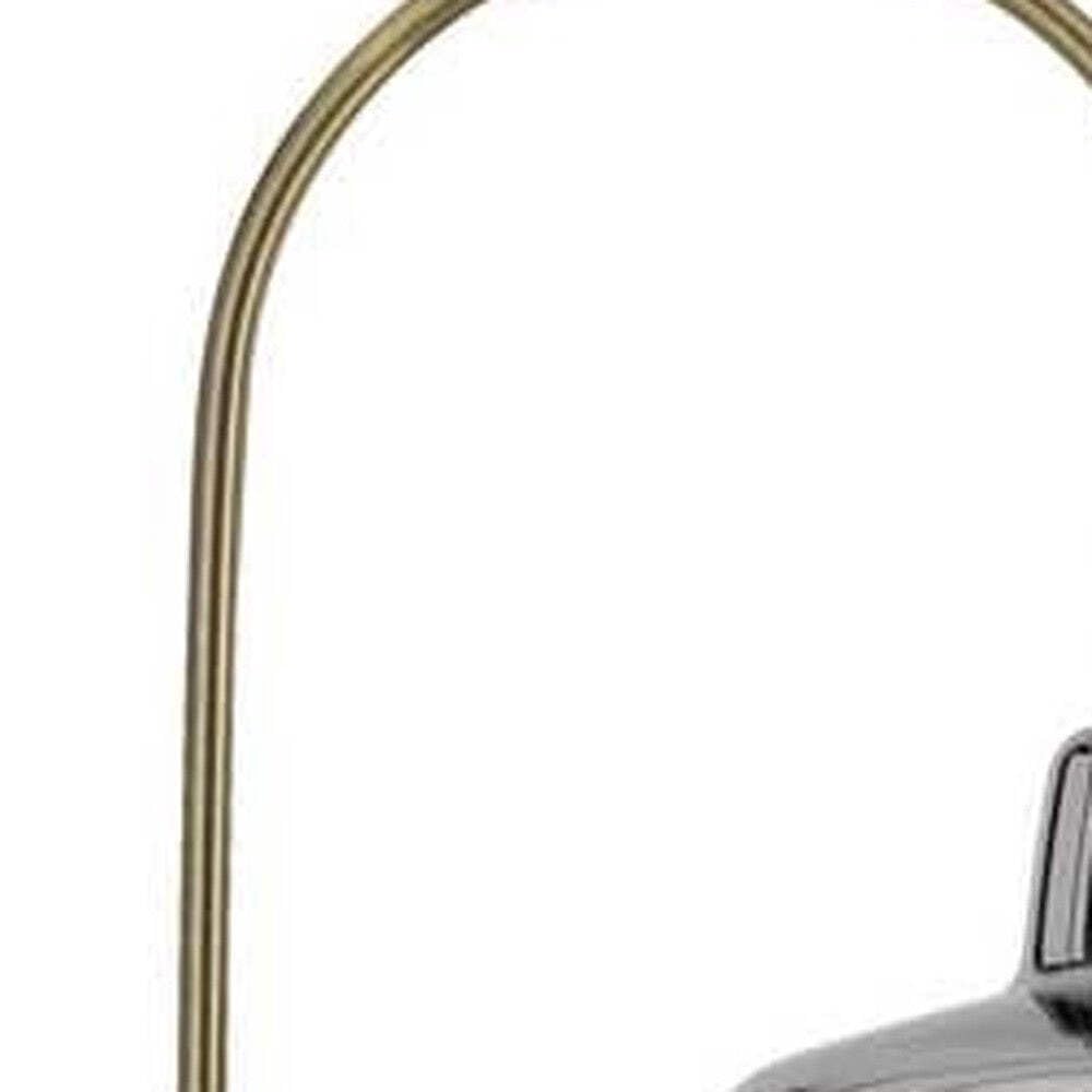 HomeRoots Adjustable Arc Floor Lamp with Antiqued Brass Mirrored Glass Shade, 61 in. Height