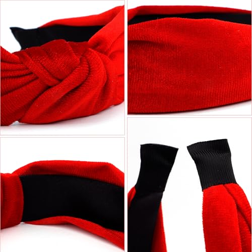 Chanaco Christmas Headbands for Women 2Pcs Top Knotted Hair Bands for Adult Non Slip Xmas Headband Red Green Velvet Wide H...