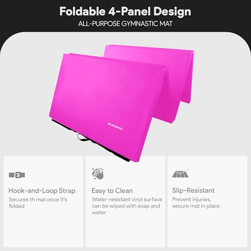 BalanceFrom 10x4 Feet 4-Panel Folding Gymnastics Mat – 2-Inch Thick Pad with Vinyl Surface and Carrying Handles for Tumbli...