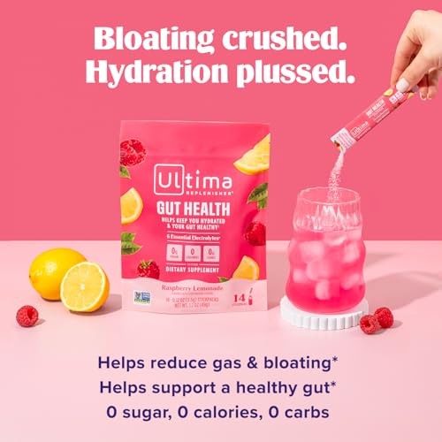 Ultima Replenisher Gut Health Supplement and Electrolytes Powder - Raspberry Lemonade, 14 Stickpacks - Hydration Packets w...