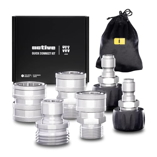 Active M22-14mm Pressure Washer Quick Connect Kit, 304 Stainless Steel M22-14mm to 3/8" Male to Female Quick Disconnect Ki...