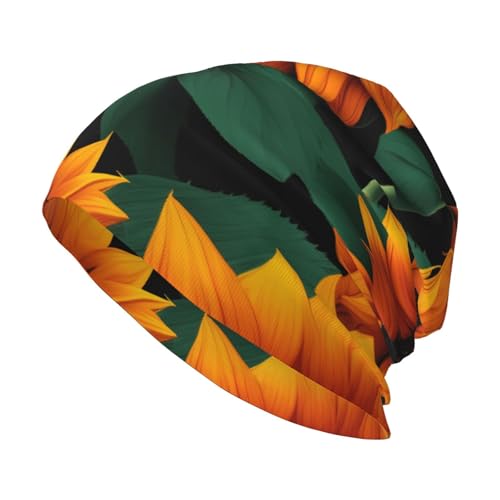 bnvaab Orange Sunflower Wallpaper Print Beanie Hat for Men and Women Stretchy Slouchy Winter Warm Cap Headwear Accessory