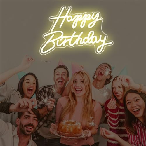 DAKABUKA LED Neon Happy Birthday Sign Night Light Birthday Party Decorations Warm White USB Operated Decorative for Backdr...