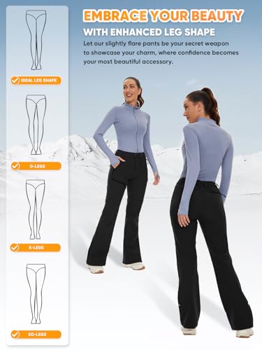 Cycorld Women's Snow Ski Pants Fleece Lined Waterproof Softshell Insulated Flare for Snowboarding Hiking Winter Outdoor