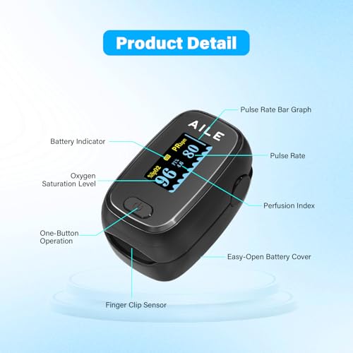 AILE Pulse Oximeter with Fingertip Oxygen Meter : AILE Compact Fingertip Pulse Oximeter-Blood Oxygen/Heart Rate Monitor-4 ...