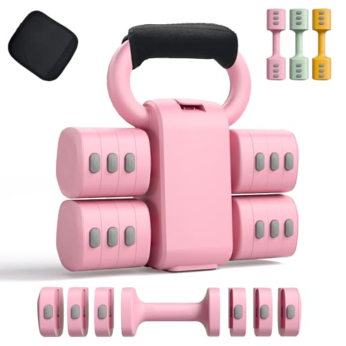 2-in-1 Adjustable Dumbbell Set for Women - 4 Levels (2.2lbs to 12.1lbs) - Home Gym Weights for Women at Home - Fitness Dum...