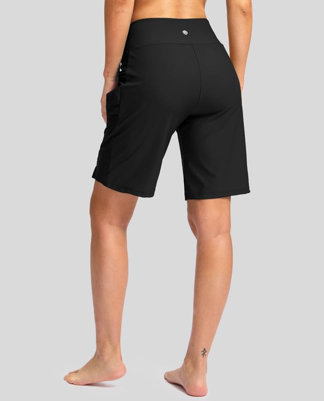 G Gradual Women's 9" Long Swim Board Shorts with Pockets High Waisted Knee Length Beach Swimming Shorts for Women with Liner