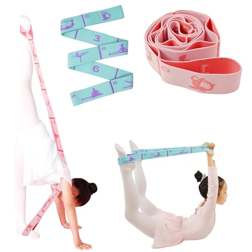 2 PCS Adjustable Extended Children's Stretching Straps with 8 Loops, Multi-Functional Elastic Stretch Bands for Gymnastic...