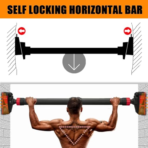 Adjustable Pull Up Bar for Doorway - 440LBS Weight Capacity, No Screws Installation with Level Meter and Auto Lock, Chin U...