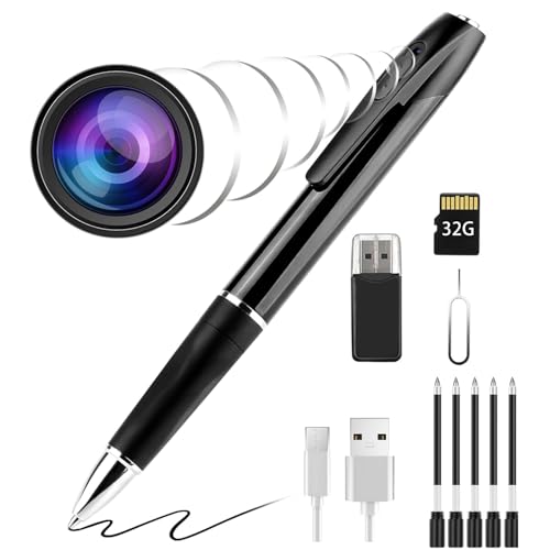 Covert Pen Camera with 1080p HD Video, Discreet Body Wearable Cam with 70-Min Battery & 32GB SD Card for Business, Evidenc...